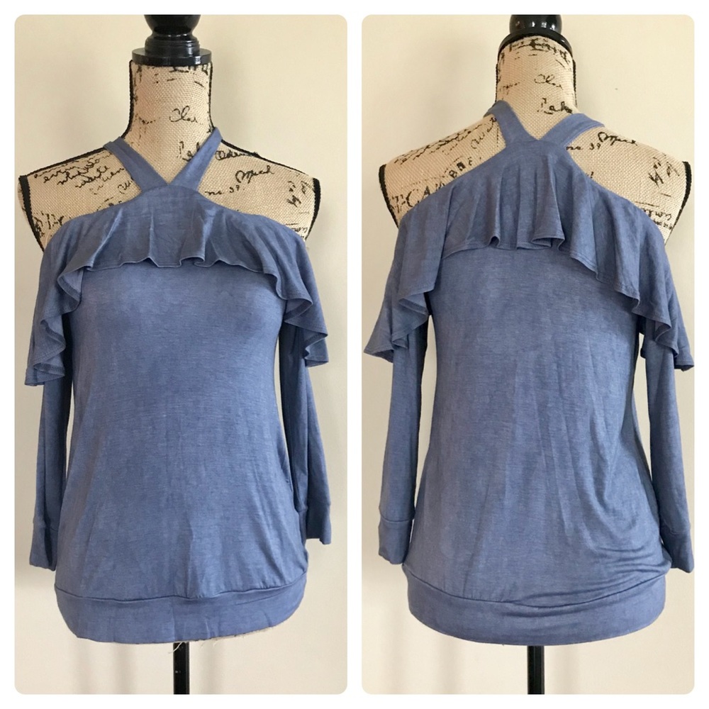 Indigo cold shoulder ruffle top - Picture 4 of 4